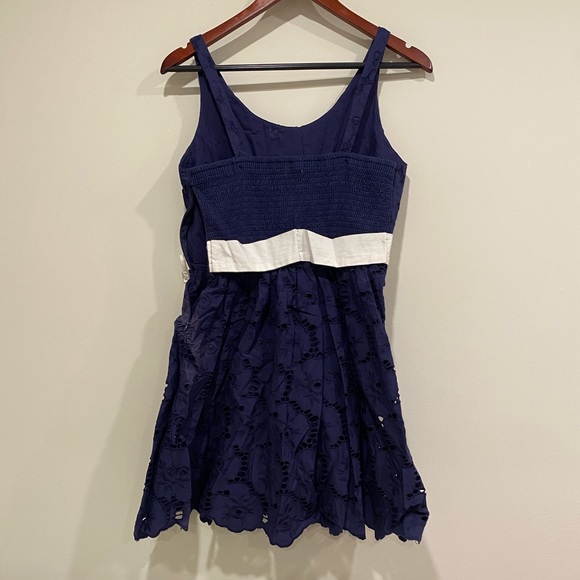 Navy Blue Lace Dress with White Bow Medium Casual Summer Dress Delia’s Macy’s - Picture 2 of 3